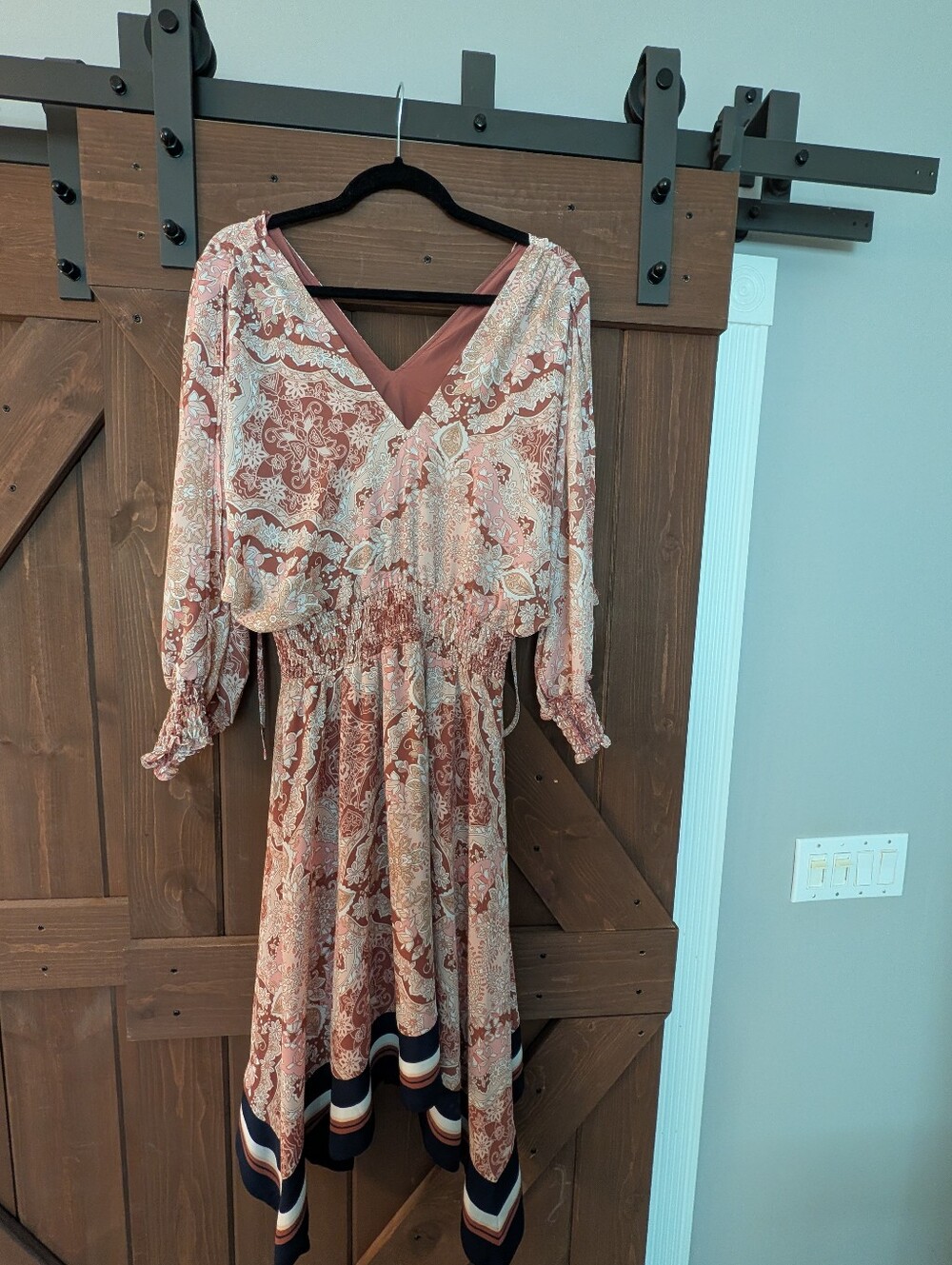 New York & Company Rose Paisley V-Neck Long Sleeve Midi Dress